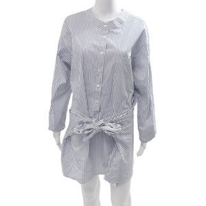 Parentezi Womens Shirt Dress Blue Striped Cotton Long Sleeve Mini Size XS